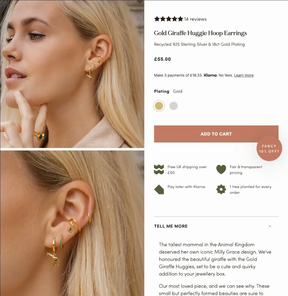 Milly Grace website screenshot